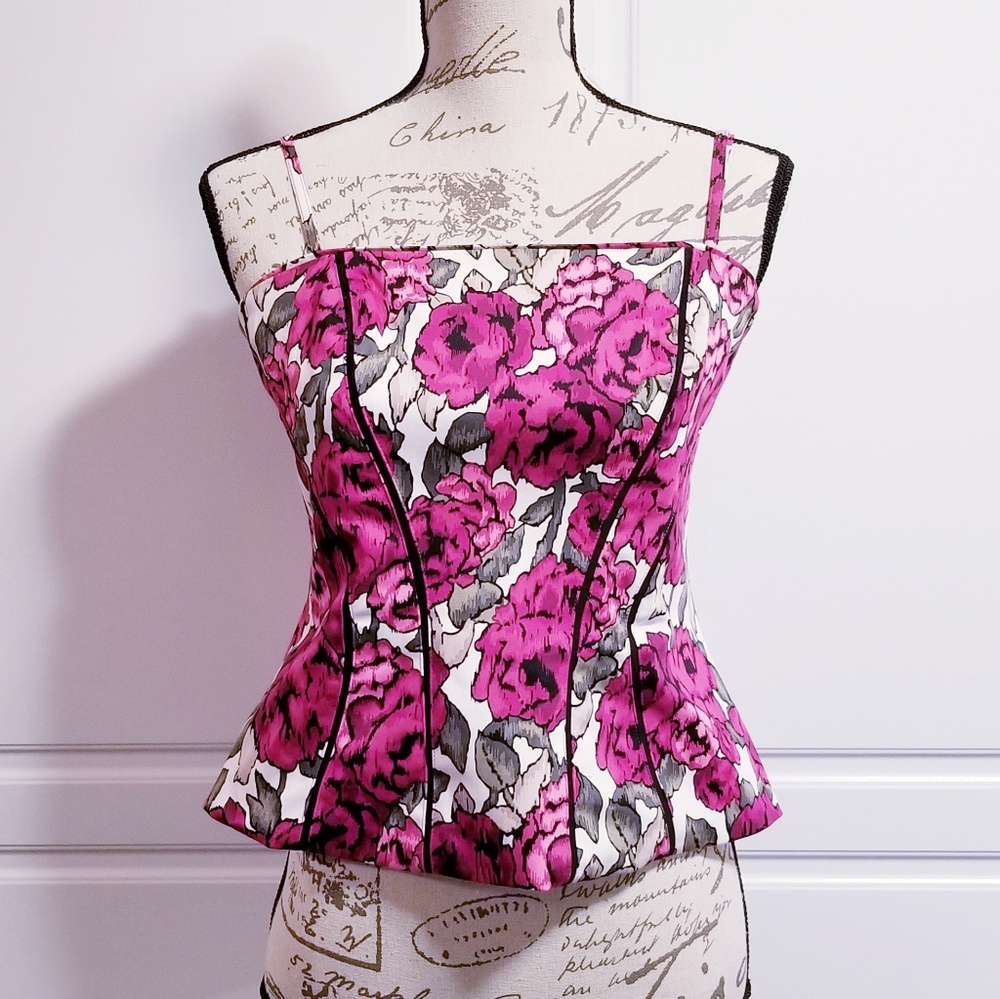 White House Black Market Pink Floral Peplum Corset Top